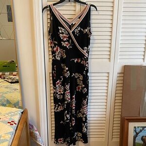 White House Black Market Floral Black Cropped Jumpsuit